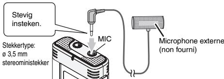 Stevig insteken. Stekkertype: ø 3,5 mm stereoministekker MIC Microphone externe (non fourni)