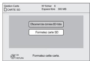 Gestion Carte N° Fichier 6 CARTE SD Espace library 300 MB Effacement des données SD-Video Formatez carte SD Formatez cette carte.