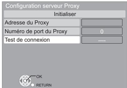 Configuration serveur Proxy Initialiser Adresse du Proxy Numéro de port du Proxy 0 Test de connexion ----