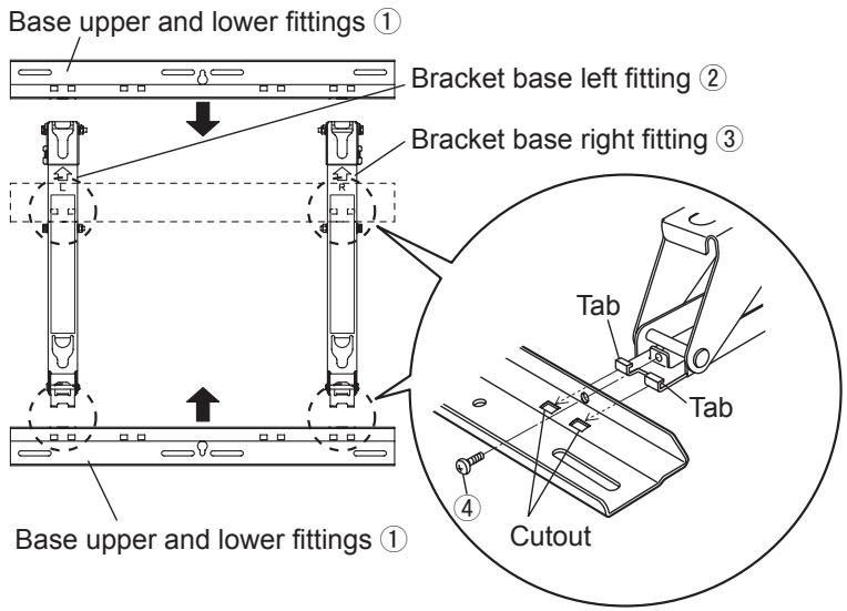 Base upper and lower fittings ① Bracket base left fitting ② Bracket base right fitting ③ Tab Tab Cutout ④ Base upper and lower fittings ①