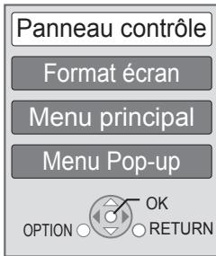 Panneau contrôle Format écran Menu principal Menu Pop-up OPTION ○ ○ OK ○ RETURN