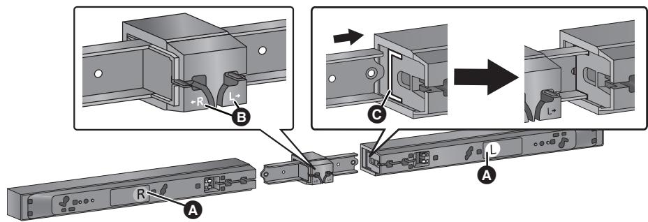 PANASONIC SC-HTB15EG - Bringen Sie die Markierung L/R Ⓐ am Lautsprecher mit der Markierung L/R Ⓑ am Lautsprecherhalter in Übereinstimmung. Fügen Sie dann den Metallteil der Lautsprecherhalterung vollständig in Ⓓ ein. - 1