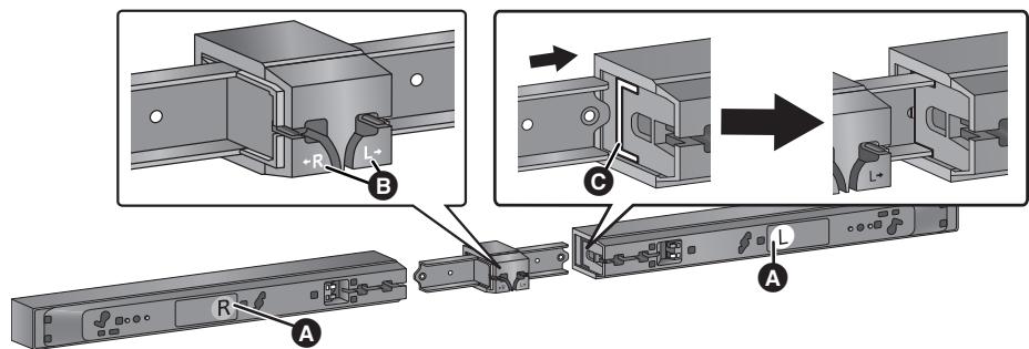 PANASONIC SC-HTB15EG - Faites correspondre l'indicateur L/R Ⓐ de l'enceinte avec l'indicateur L/R Ⓑ du raccord pour enceintes, puis introduisez complètement la partie en métal du raccord pour enceintes dans Ⓓ. - 1