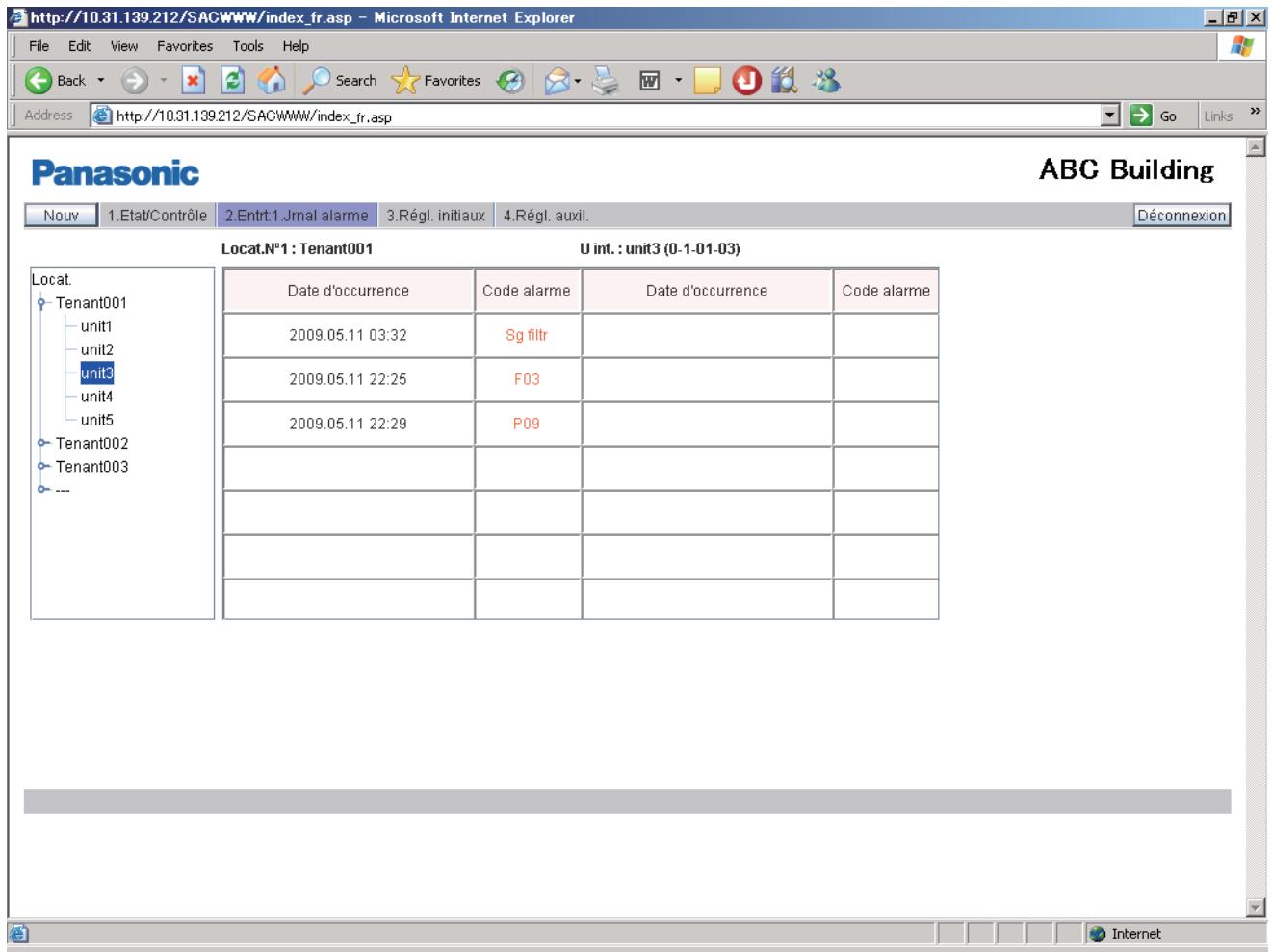 PANASONIC CZ-CWEBC2 - Journal des alarmes - 1