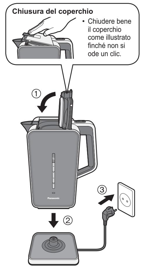 PANASONIC NC-ZK1 - Chiudere il coperchio, porre il bollitore sulla base di alimentazione e insereire la spina. - 1