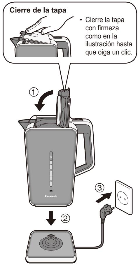 PANASONIC NC-DK1BXE - Cierre la tapa, ponga el hervidor en la base de encendido e inserte el enchufe. - 1