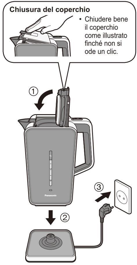 PANASONIC NC-DK1WXE - Chiudere il coperchio, porre il bollitore sulla base di alimentazione e insertire la spina. - 1