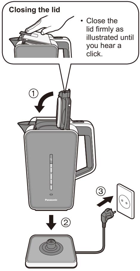 Closing the lid • Close the lid firmly as illustrated until you hear a click. ① Panasonic ② ③