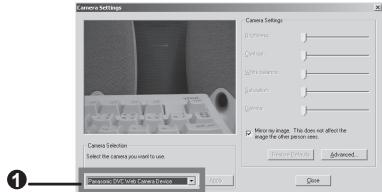 PANASONIC PVGS16 - Confirm the [Panasonic DVC Web Camera Device] ① is selected. - 1