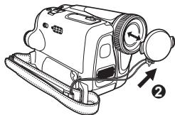 PANASONIC PVGS35 - Pass one end of the Lens Cap Cord through the attached eye on the Lens Cap. Then pass the Lens Cap through the loop made by itself and pull tight. - 3
