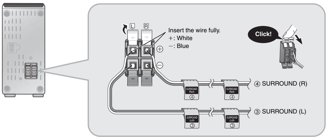PANASONIC SCHT441W - Connecting the surround speaker cables to the wireless system - 1