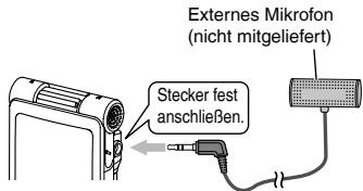 Externes Mikrofon (nicht mitgeliefert) Stecker fest anschließen.