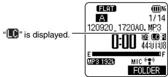 "L0" is displayed. FLAT Ni A 1/14 120920_1720A0.MP3 0-00 IC 3 44:01:08 E F MP3.192B MIC (°) FOLDER