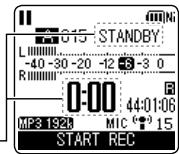 015 STANDBY L -40 -30 -20 -12 -8 -3 0 R 0:00 44:01:06 MP3 1928 MIC + 15 START REC