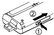 Technical diagram showing a mechanical assembly with labeled parts ① and ②, likely illustrating a device or component assembly.