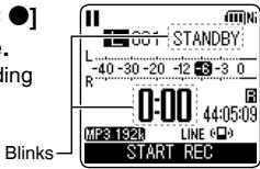 GOT STANDBY L -40 -30 -20 -12 58 -3 0 R 0:00 44:05:09 MP3 192k LINE ( )- START REC Blinks