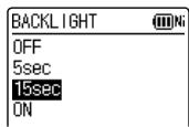 BACKLIGHT OFF 5sec 15sec ON