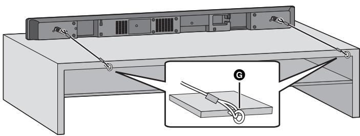 PANASONIC SC-HTB520 - Das Gerät in der gewünschten Position aufstellen und jeder Schnur am Regal oder Tisch befestigen. - 1