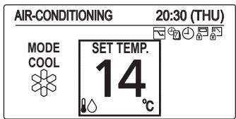 AIR-CONDITIONING 20:30 (THU) MODE COOL SET TEMP. 14 °C