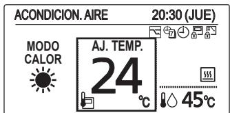 ACONDICION. AIRE 20:30 (JUE) MODO CALOR AJ. TEMP. 24 ℃ 45℃
