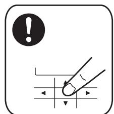 Warning symbol with hand pointing to a grid interface, indicating alert or error warning