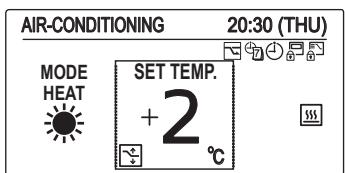 AIR-CONDITIONING 20:30 (THU) MODE HEAT SET TEMP. +2 °C