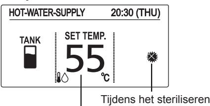 HOT-WATER-SUPPLY 20:30 (THU) TANK SET TEMP. 55°C Tijdens het steriliseren