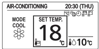 AIR-CONDITIONING 20:30 (THU) MODE COOL SET TEMP. 18°C 10°C