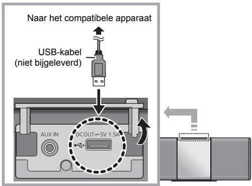 Naar het compatibele apparaat USB-kabel (niet bijgeleverd) AUX IN 0DCOUT=5V 1.5A