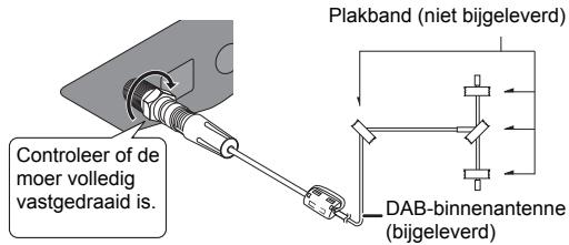 Plakband (niet bijgeleverd) DAB-binnenantenne (bijgeleverd) Controleer of de moer volledig vastgedraaid is.