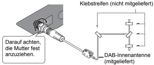Darauf achten, die Mutter fest anzuziehen. Klebstreifen (nicht mitgeliefert) DAB-Innenantenne (mitgeliefert)
