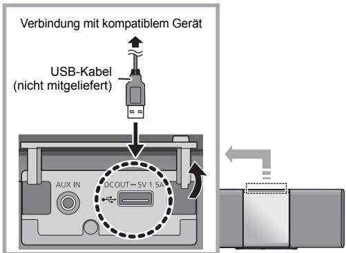 Verbindung mit kompatiblem Gerät USB-Kabel (nicht mitgeliefert) AUX IN DCOUT=5V 1.5A