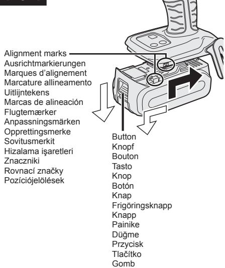 Alignment marks Ausrichtmarkierungen Marques d'alignement Marcature allineamento Uitlijntekens Marcas de alineación Flugtemærker Anpassningsmärken Opprettingsmerke Sovitusmerkit Hizalama isaretleri Znaczniki Rovnaci značky Poziciójelölések Button Knopf Bouton Tasto Knop Botón Knap Frigöringsknapp Knapp Painike Düğme Przycisk Tlačítko Gomb