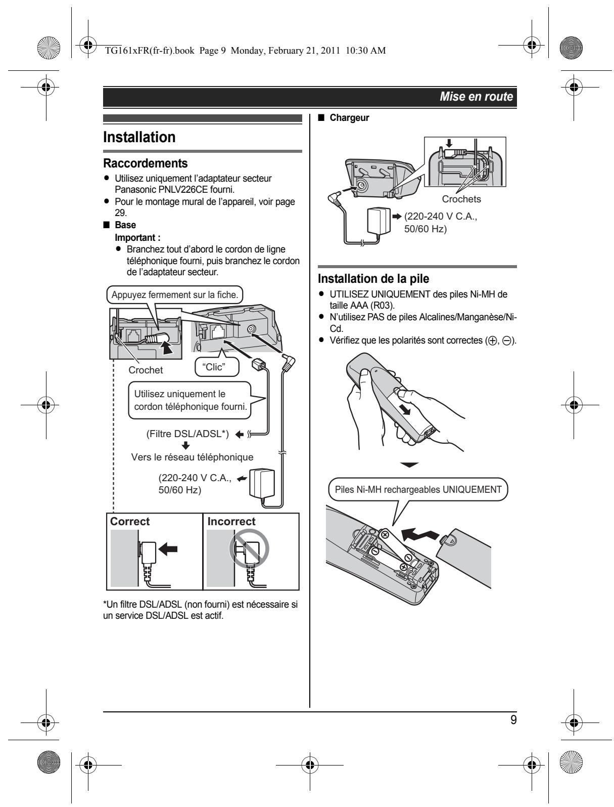 PANASONIC KX-TG1612FRH - Remarques : - 1