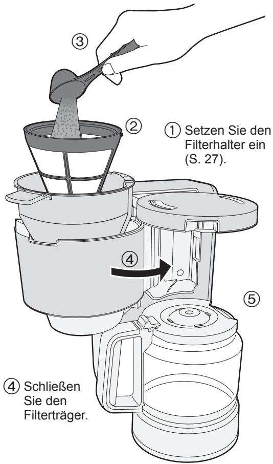 PANASONIC NCDF1AXC - Setzen Sie Filterhalter und Kanne ein, legen Sie einen Netzfilter ein und geben Sie Kaffeepulver zum Abschmecken hinein. - 1