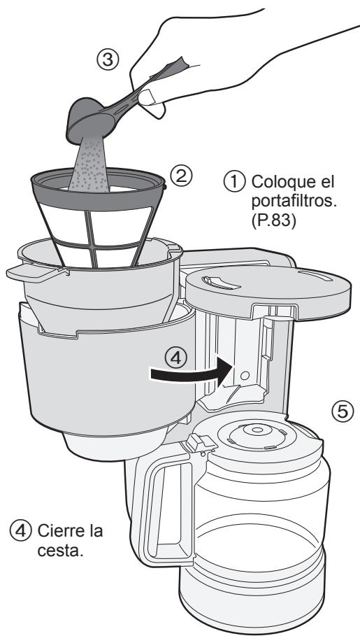 ① Coloque el portafiltros. (P.83) ② ③ ④ ⑤ ④ Cierre la cesta.
