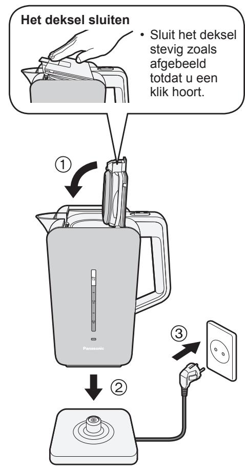 PANASONIC NCDK1CXC - Sluit het deksel, zet de waterkoker op de stroombasis en streek de stekker in het stopcontact. - 1