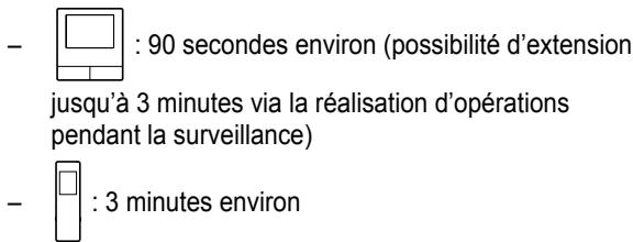- : 90 secondes environ (possibilité d'extension jusqu'à 3 minutes via la réalisation d'opérations pendant la surveillance) - : 3 minutes environ