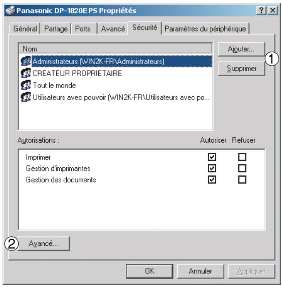 PANASONIC DP 1520P - Onglet Sécurité - 1