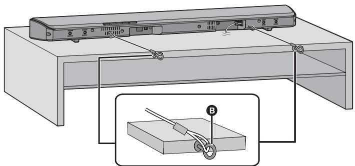 PANASONIC SC-HTB488EG - Stellen Sie das Hauptgerät an der gewünschten Position auf und bringen Sie jedem Seil am Regal oder Tisch an. - 1