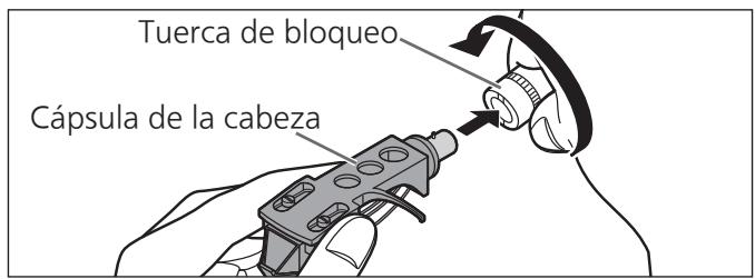 PANASONIC SL-1200GEG - Monte la cápsula de la cabeza con el cartucho en el brazo sonoro. Mantenga la cápsula de la cabeza horizontal y apriete la tuerca de bloqueo. - 1