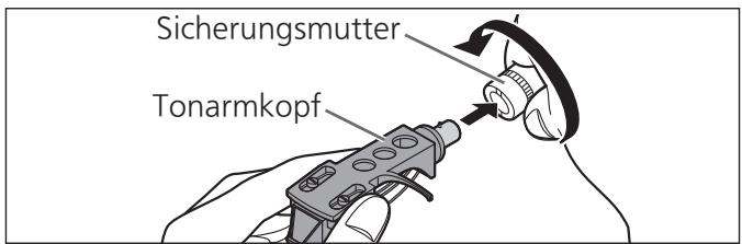 PANASONIC SL-1200GEG - Setzen Sie den Tonarmkopf mit dem Tonabnehmer in den Tonarm ein. Halten Sie den Tonarmkopf waagerecht fest und ziehen Sie die Sicherungsmutter fest. - 1
