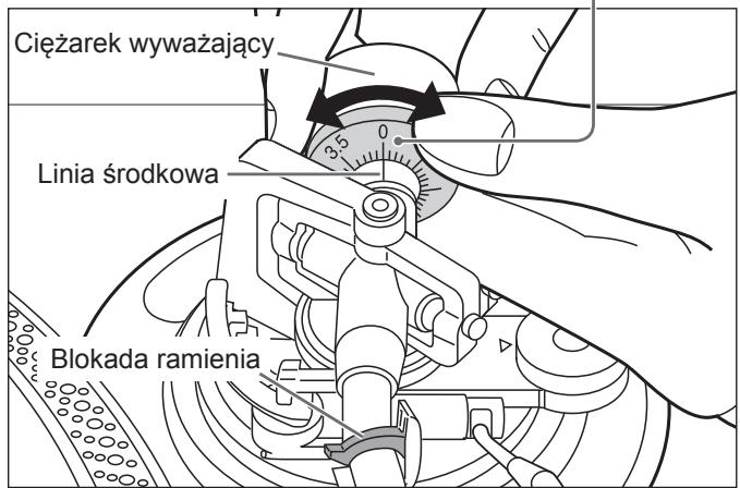 PANASONIC SL-1200GEG - Obracać pokrętem nacisku igły do chwili ustawienia „0” na linii środkowej tylnej części ramienia tonowego. - 2