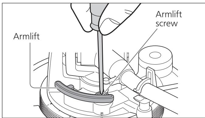 PANASONIC SL-1200GEG - Return the tone arm to the arm rest and fix it with the arm clamp. Turn the adjustment screw. - 1