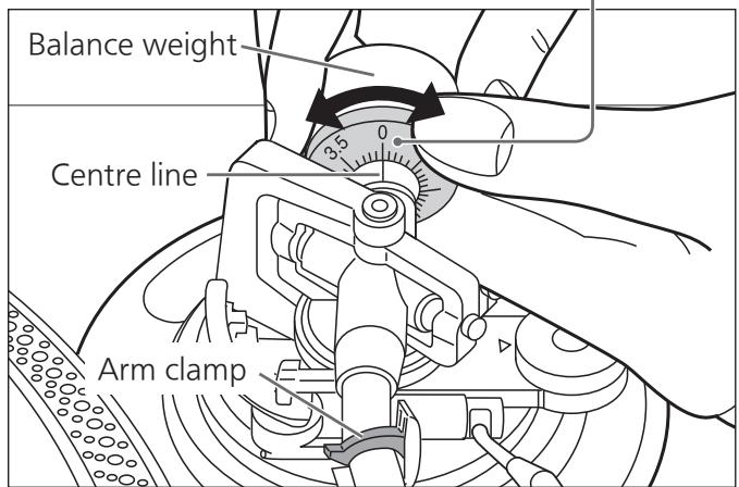 PANASONIC SL-1200GEG - Turn the stylus pressure control until "0" comes to the centre line of the rear of the tone arm. - 2
