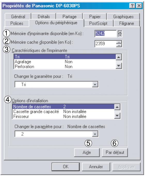 PANASONIC WORKIO 1820 - Onglet Options du périphérique (DP-2330/3030/3530/4530/6030) - 1