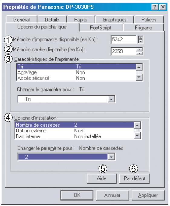 PANASONIC WORKIO 1820 - Onglet Options du périphérique (DP-2330/3030/3530/4530/6030) - 2