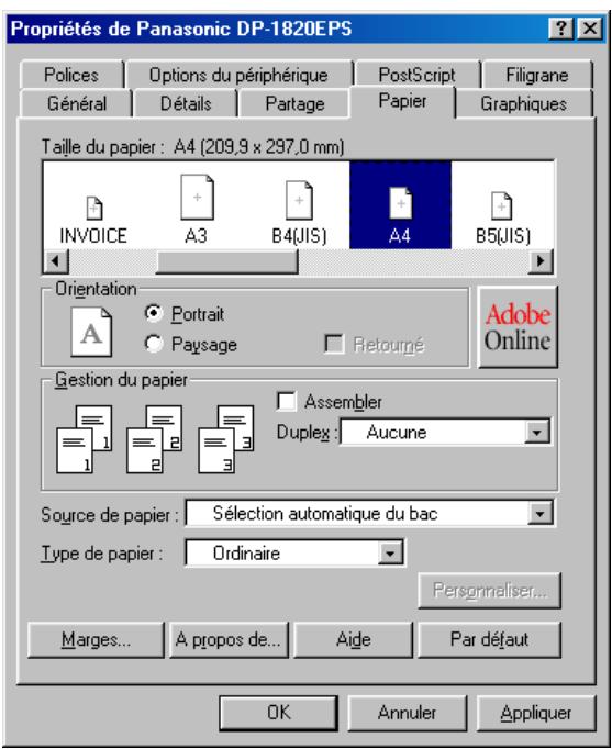 PANASONIC WORKIO 1820 - Onglet Papier - 1