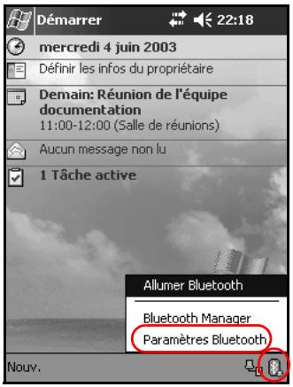 HP IPAQ H1900 POCKET PC - Ouverture de la fenêtre Paramètres Bluetooth - 1