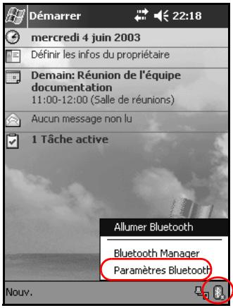 HP IPAQ H2200 - Ouverture de la fenêtre Paramètres Bluetooth - 1